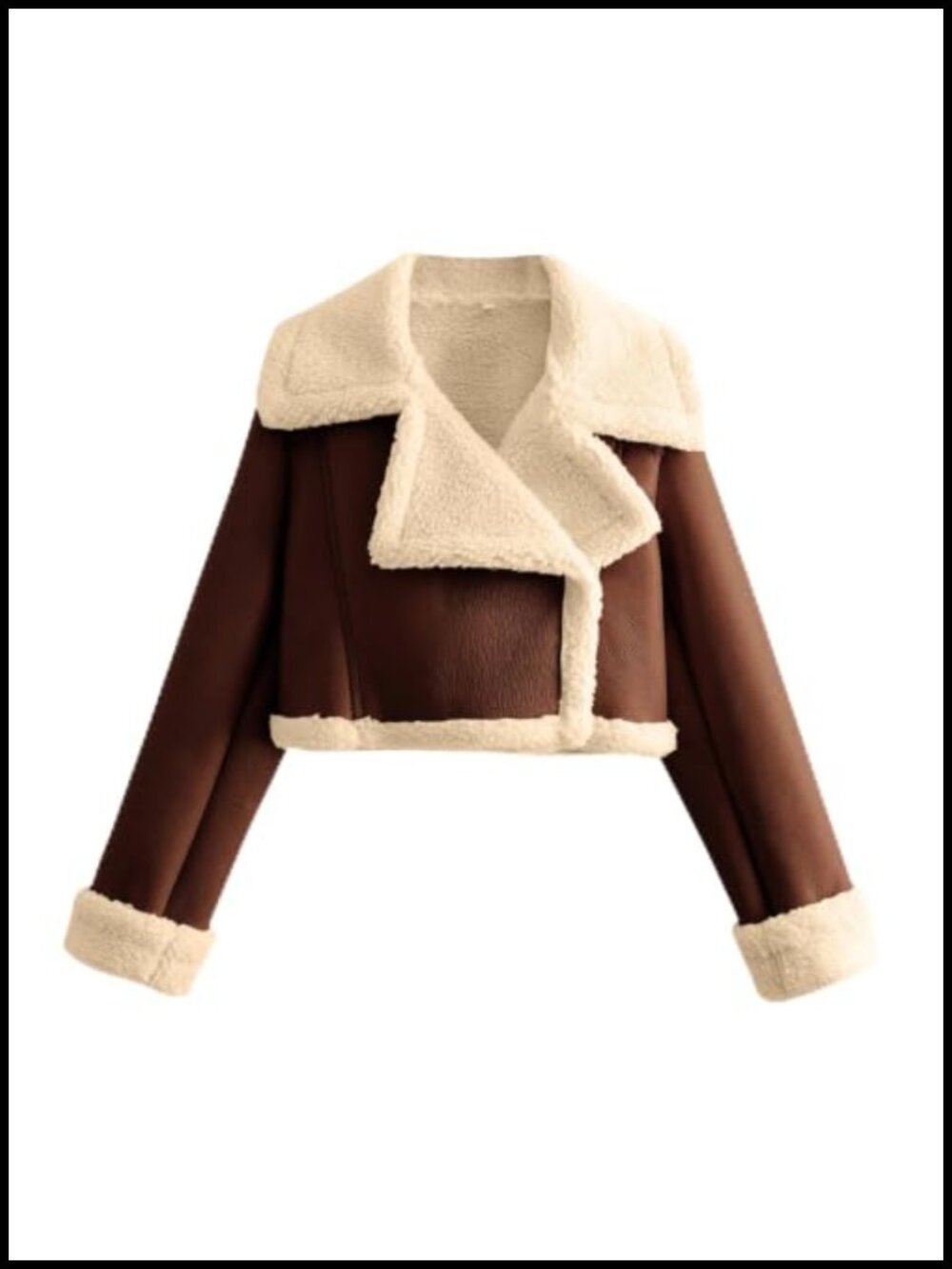 Womens Faux Leather Moto Jacket Cropped Sherpa Lined Winter Coat